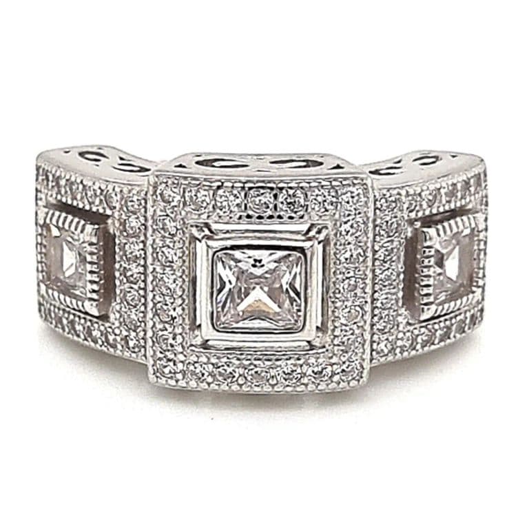 Anillo Art-Deco Vintage 3 Circones Plata 925 Plateado 10