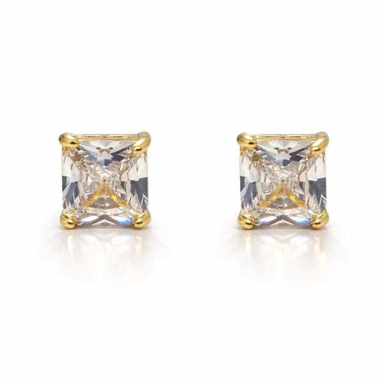 Aros Punto de Luz Cuad Enchapado en oro de 18k Dorado ...