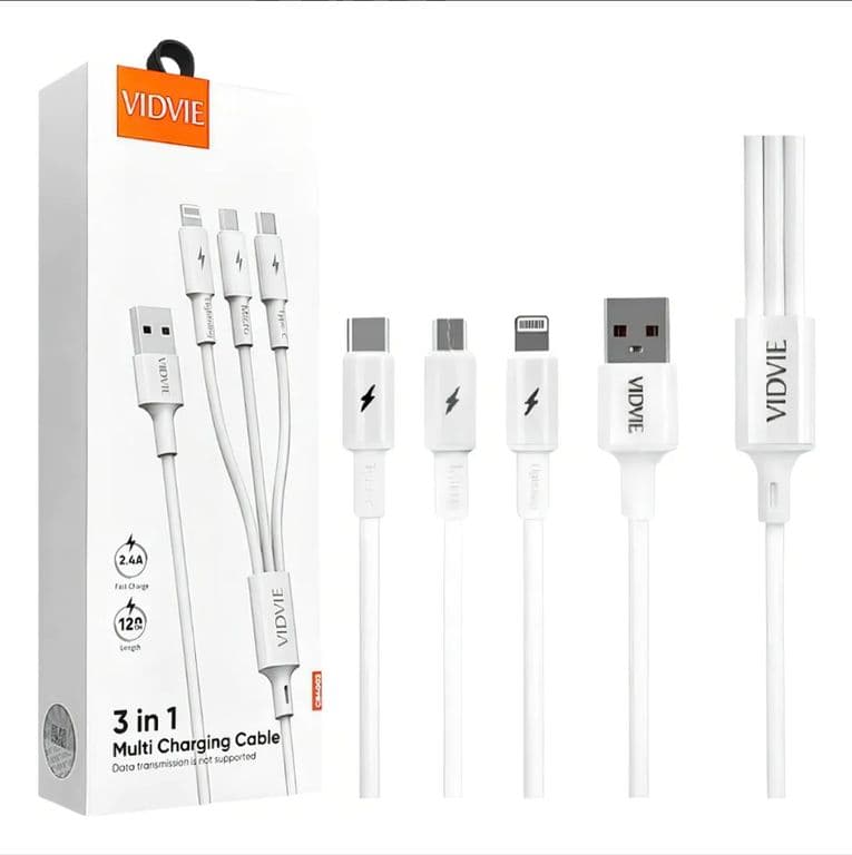 Cable Multicargador Micro Usb Carga Rapida 3 En 1 Vidvie Color Blanco