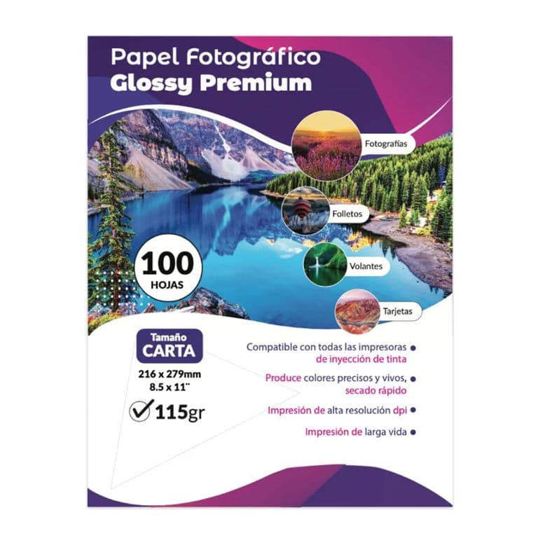Papel Fotografico 115g Carta 100 Hojas Brillante Glossy Foto - Blanco