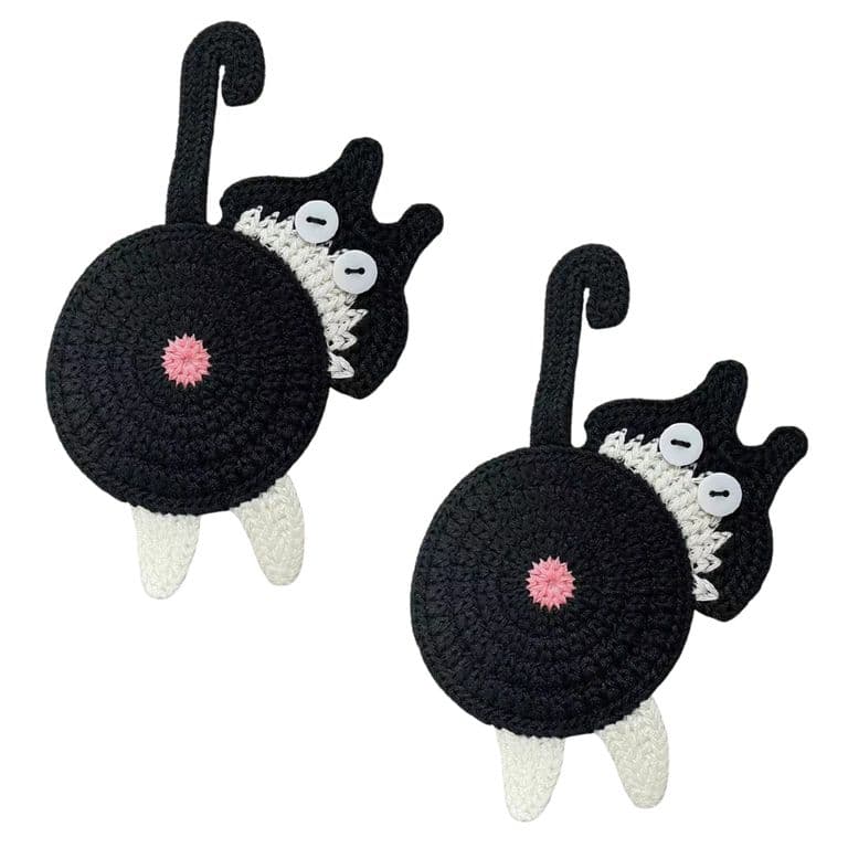 Pack 2 Posavasos De Gato Tejido a Punto Regalo Divertido