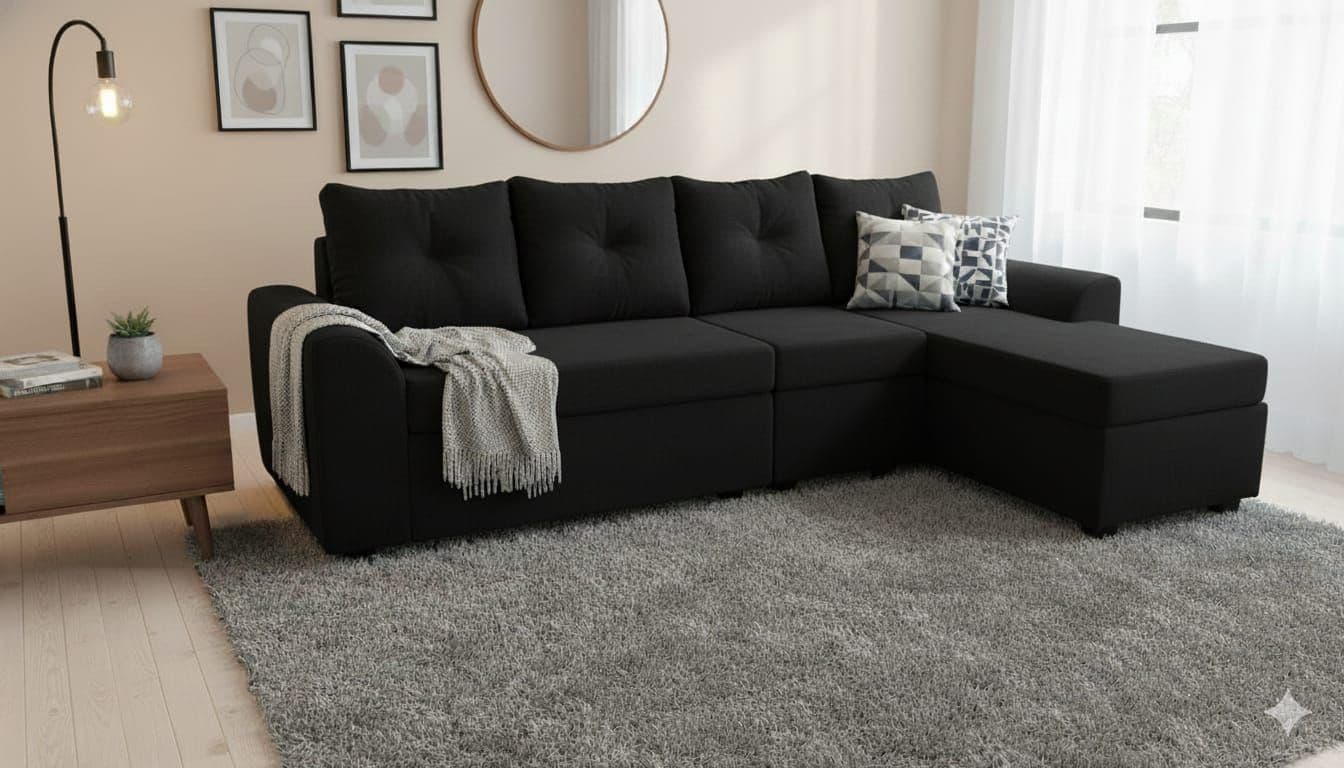 Seccional Modular Bruselas 4.1 en Felpa Negro