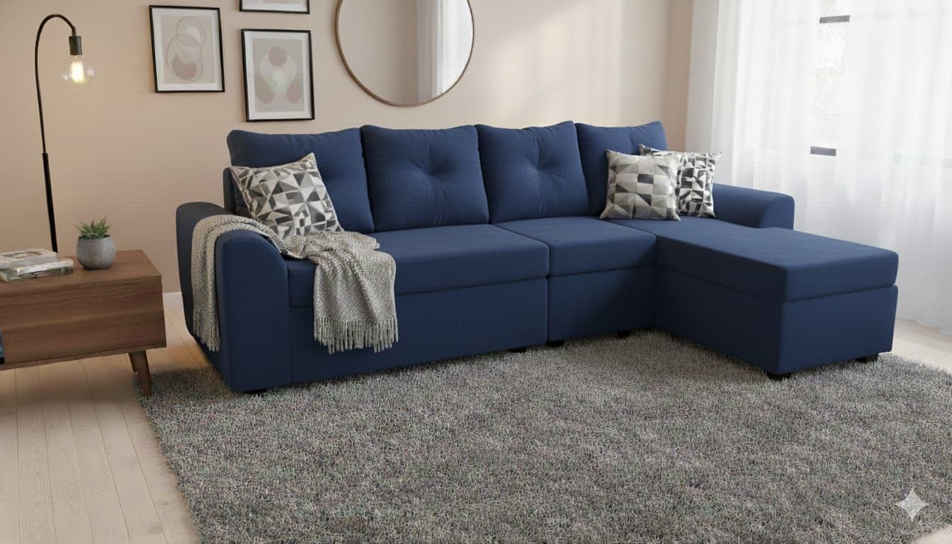 Seccional Modular Bruselas 4.1 en Felpa Azul claro