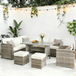 Juego de Comedor de Terraza Riviera 9 Personas - Beige/Gris. Beige