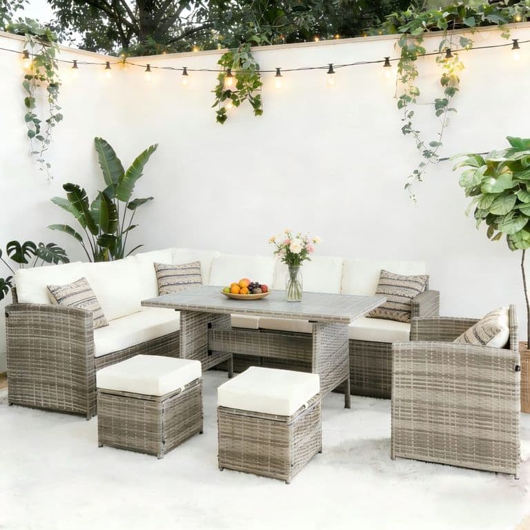 Juego de Comedor de Terraza Riviera 9 Personas - Beige/Gris. Beige