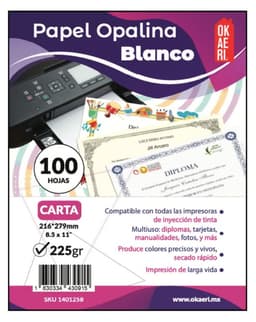 Papel Opalina lisa 225gr Tamano Carta 100 Hojas