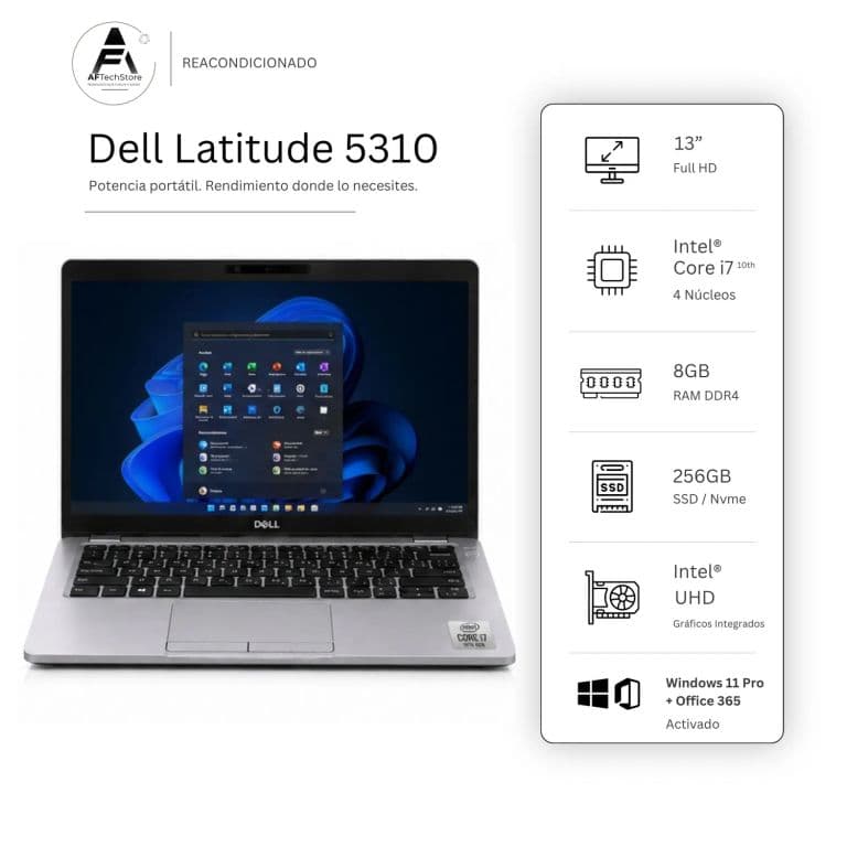 Notebook 5310 I7 10th 8GB 256GB - Win11 Office - Reacondicionado Profesional