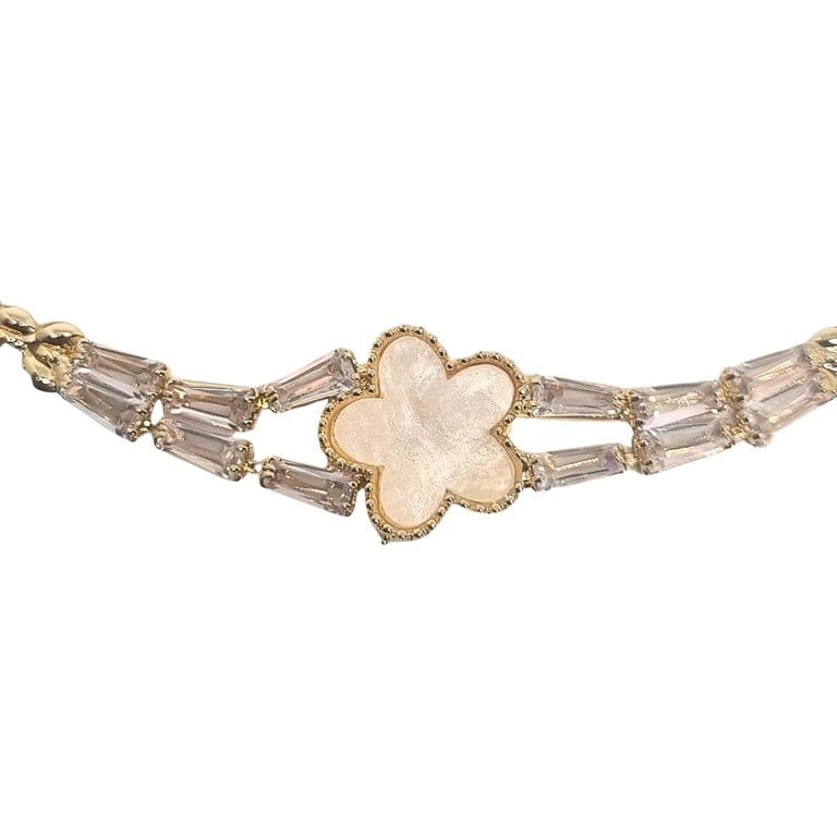 Pulsera Trebol Petalos Enchapada en oro de 18k 18cm Blanco 18