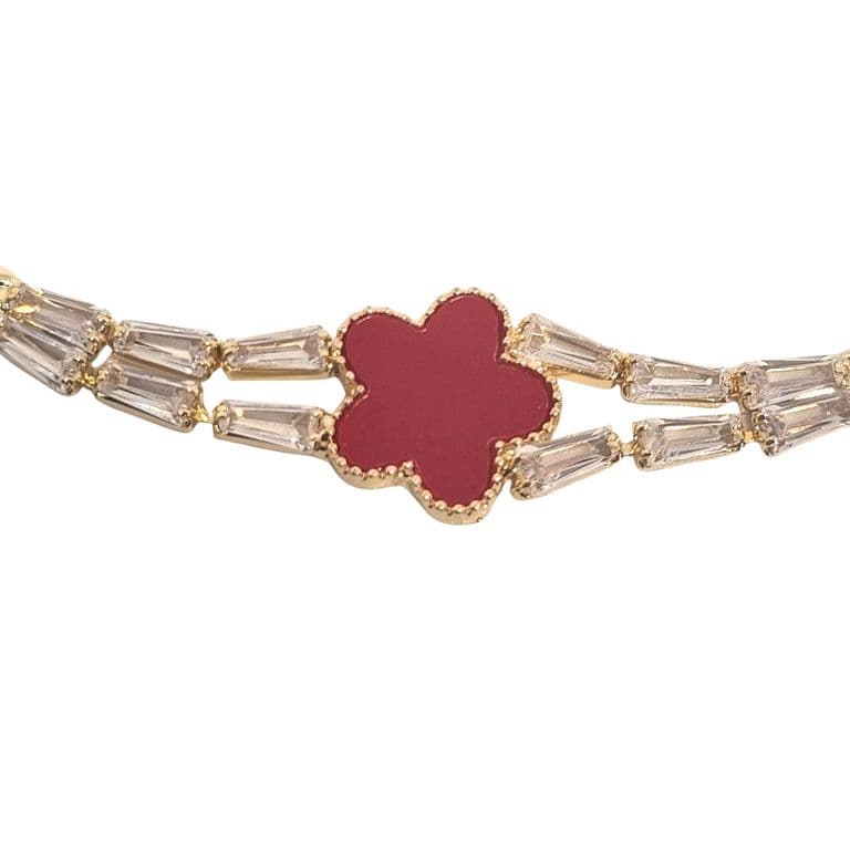 Pulsera Trebol Petalos Enchapada en oro de 18k 18cm Rojo 18