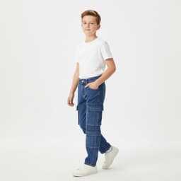 Pantalon Jeans Nino Cargo Urbano Con Bolsillos Funcionales Azul 10