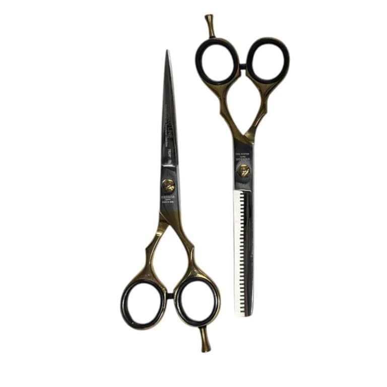 Set Tijera Italana Microdentada Y Esculpidora Dorado