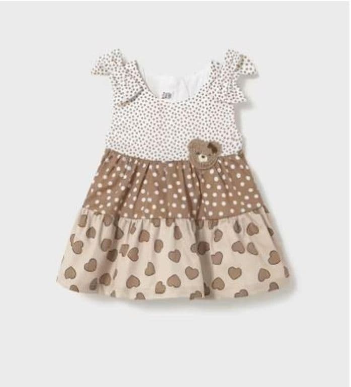 Vestido combinado volantes recien nacida Cafe 1-2 MESES