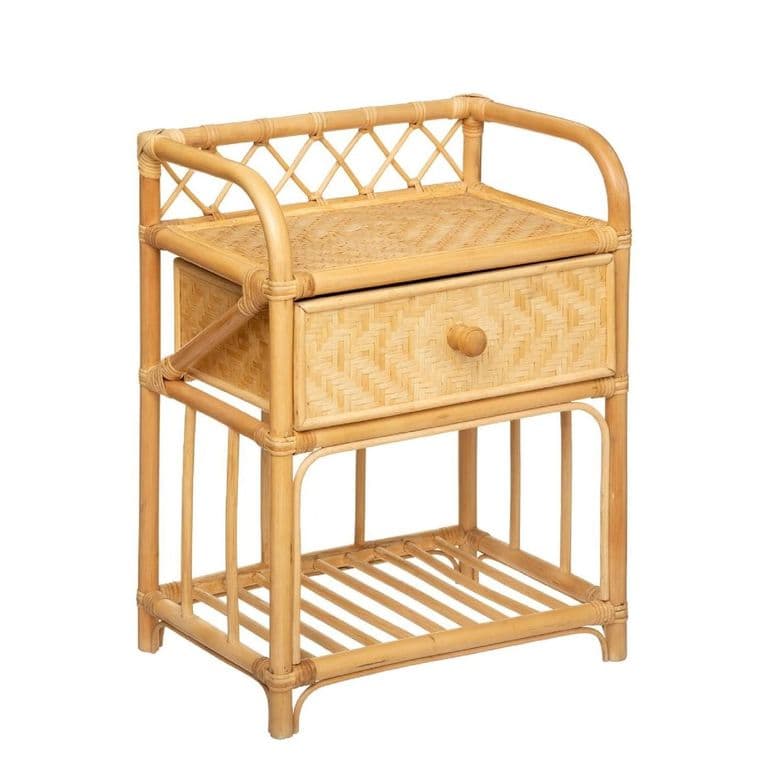 Velador Con Cajon Bambu Ratan 45x30x60 cm