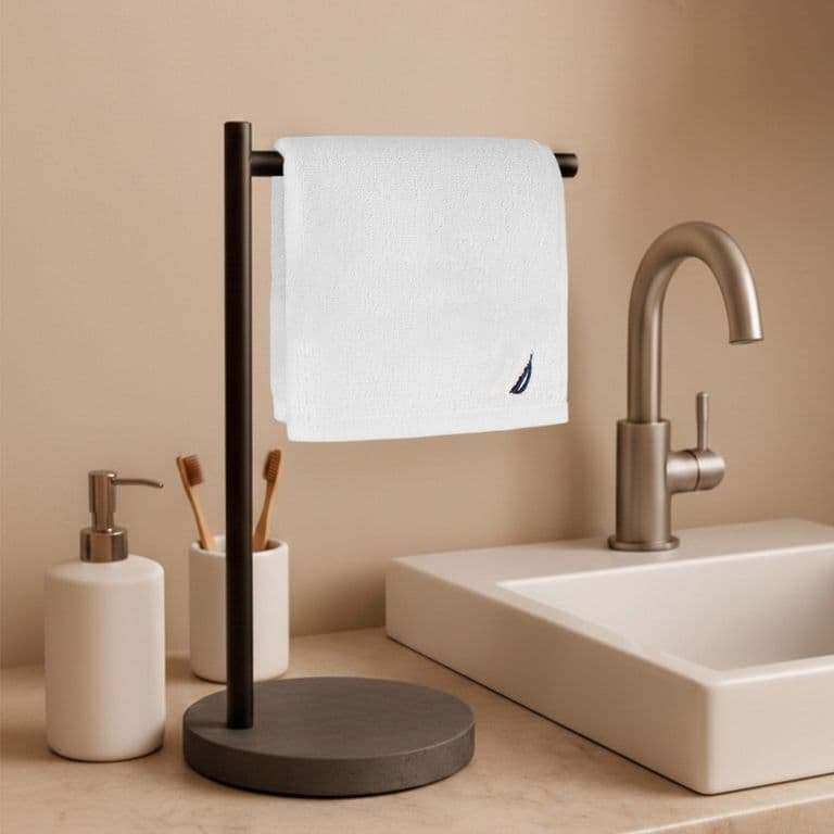 Toalla de cara 100% algodon premium 30x30cm blanca-azul