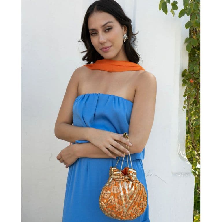 Bolso Indio Indira Lentejuelas NaranjoDorado Naranjo TALLA UNICA