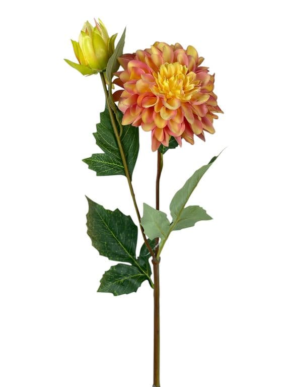 Dahlia Naranja Rosa de 68 cm Artificial - Estilo Natural para Interiores y Vitrinas