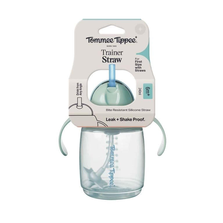 VASO CON BOMBILLA Y ASAS 240ML TRAINER STRAW 6 MESES+ CELESTE