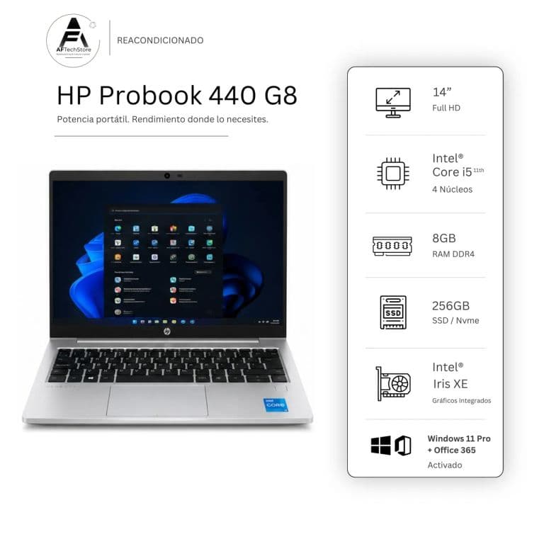 Notebook 440 G8 I5 11th 8GB 256GB - Win11 Office - Reacondicionado Profesional