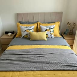Set Ropa De Cama Gris Mostaza 6 Piezas Algodon + Chenille King Amarillo KING