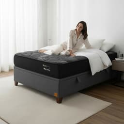 Cama Baul 1.5 Plaza L200 cm + Colchon Black Prime - Modelo Uno / Con Patas De Madera 4.5 cm