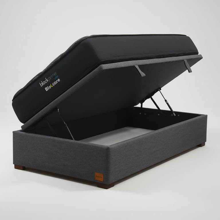 Cama Baul 1.5 Plaza L200 cm + Colchon Black Prime - Modelo Uno / Con Patas De Madera 4.5 cm