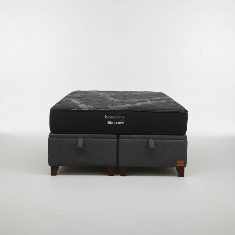 Cama Baul 2 Plaza L200 cm + Colchon Black Prime - Modelo Uno / Con Patas De Madera 11 cm