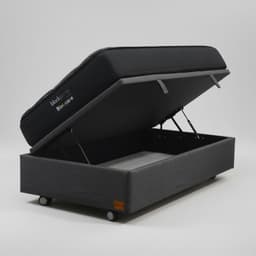 Cama Baul 1 Plaza L190 cm + Colchon Black Prime - Modelo Uno / Rueda Logo (Gris)