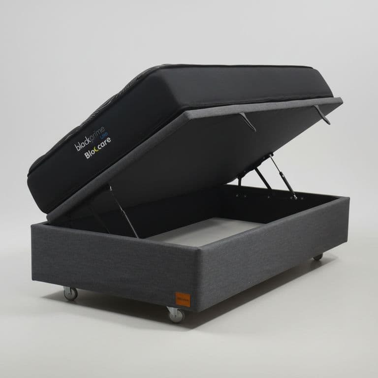 Cama Baul 1 Plaza L200 cm + Colchon Black Prime - Modelo Uno / Rueda Pyton (Gris)