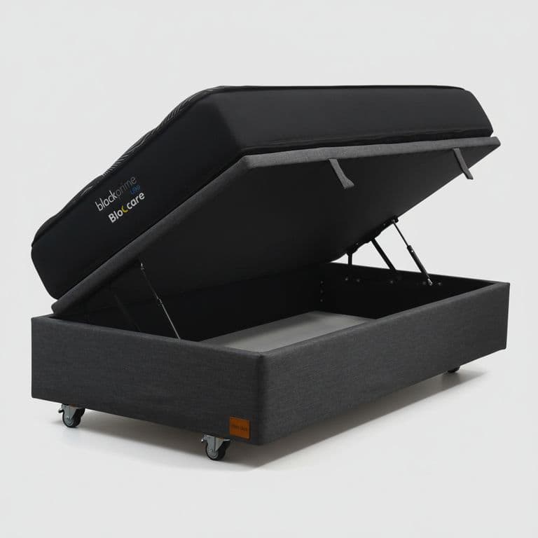 Cama Baul 1 Plaza L190 cm + Colchon Black Prime - Modelo Uno / Rueda Deluxe (Gris)
