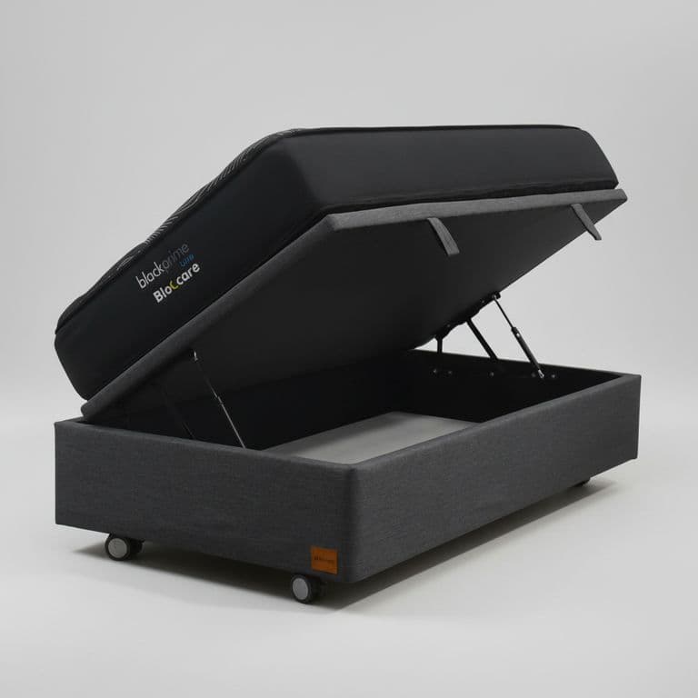 Cama Baul 1.5 Plaza L190 cm + Colchon Black Prime - Modelo Uno / Rueda Logo (Gris)