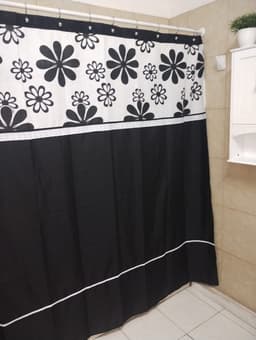 Cortina de Bano Medida Especial Negro flor negra 200200 cms +14 ganchos