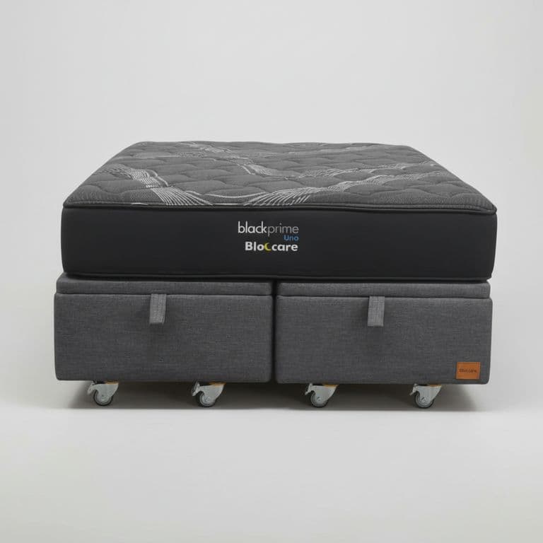 Cama Baul 2 Plaza L200 cm + Colchon Black Prime - Modelo Uno / Rueda Deluxe (Gris)