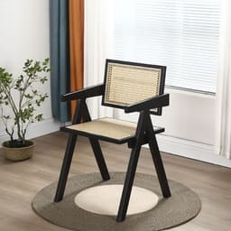 Silla Comedor Chandigarh Ratan Madera Negra Negro