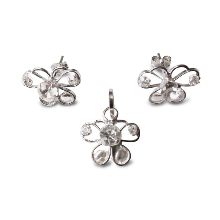 Set Aros y Colgante Mariposa Calada Circones Plata Fina 925 Blanco TALLA UNICA