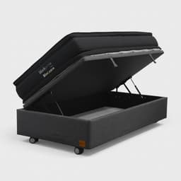 Cama Baul 1.5 Plaza L190 cm + Colchon Black Prime - Modelo Dos / Con Rueda Logo (Gris)