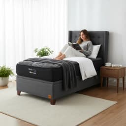 Cama Baul 1.5 Plaza L200 cm + Colchon Black Prime - Modelo Uno + Respaldo / Con Patas de 11 cm