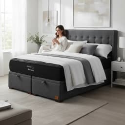 Cama Baul 2 Plaza L190 cm + Colchon Black Prime - Modelo Uno + Respaldo / Con Patas de 11 cm