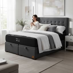 Cama Baul King L200 cm + Colchon Black Prime - Modelo Uno + Respaldo / Con Patas de 11 cm