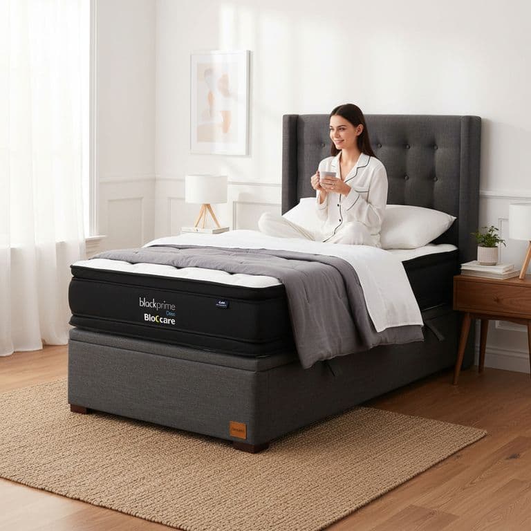 Cama Baul 1.5 Plaza L190 cm + Colchon Black Prime - Modelo Dos + Respaldo / Con Patas de 4.5 cm