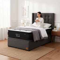 Cama Baul 1.5 Plaza L200 cm + Colchon Black Prime - Modelo Dos + Respaldo / Con Patas de 4.5 cm