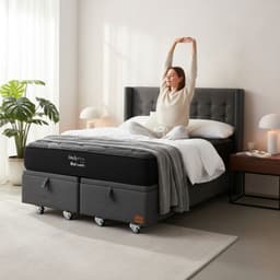Cama Baul 2 Plaza L200 cm + Colchon Black Prime - Modelo Uno + Respaldo / Rueda Pyton (Gris)