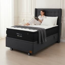 Cama Baul 1.5 Plaza L190 cm + Colchon Black Prime - Modelo Dos + Respaldo / Rueda Logo(Gris)