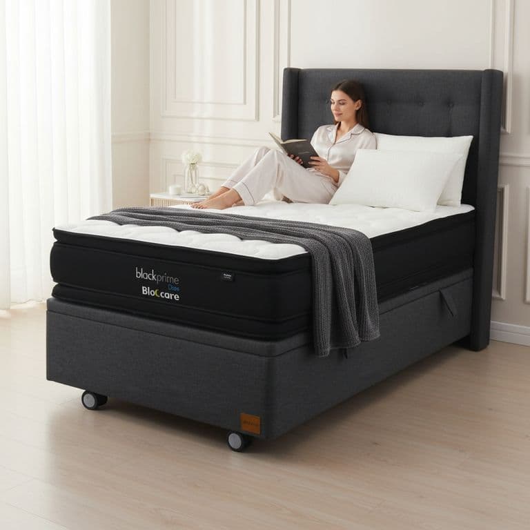 Cama Baul 1.5 Plaza L190 cm + Colchon Black Prime - Modelo Dos + Respaldo / Rueda Deluxe (Gris)