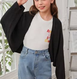 Cardigan Nina Tejido Negro Manga Murcielago Estilo Casual Negro 8 ANOS
