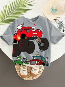 Camiseta Infantil Bull Monster Truck Gris con Diseno Animado Gris 7 ANOS