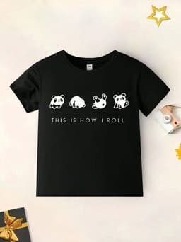 Camiseta Infantil This Is How I Roll Negra con Diseno de Pandas Negro 7 ANOS