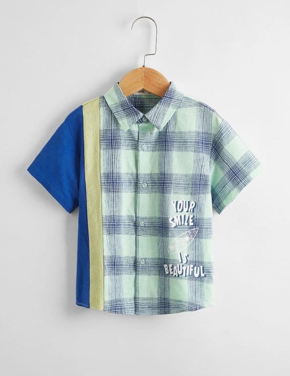 Camisa Infantil Manga Corta Cuadros con Mensaje Multicolor Multicolor 3 ANOS