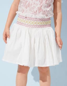 Falda Infantil Campana Bordada con Cintura Alta Blanco Blanco 3 ANOS