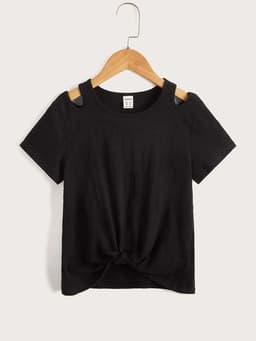 Polera Infantil Manga Corta con Aberturas en Hombros Negro Negro 6 ANOS