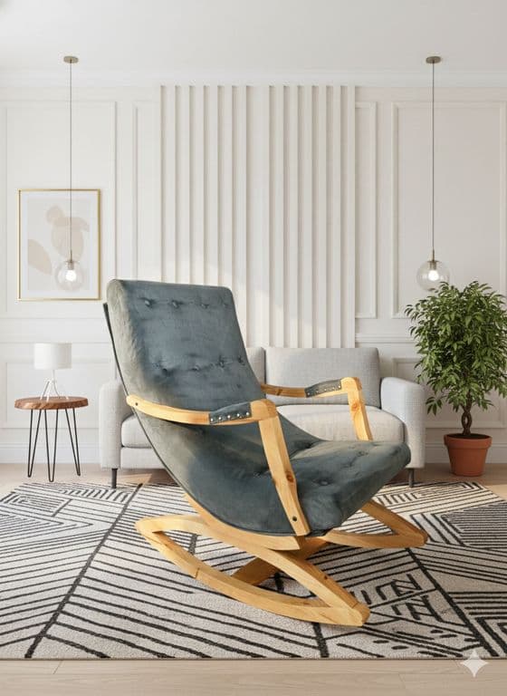 Silla Mecedora con Apoya Brazo Gris Felpa